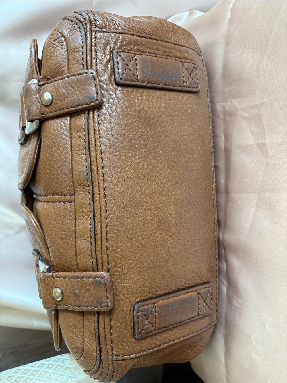 VTG Michael Kors Brown Leather Satchel 12”x 8” 5” - Picture 3 of 11